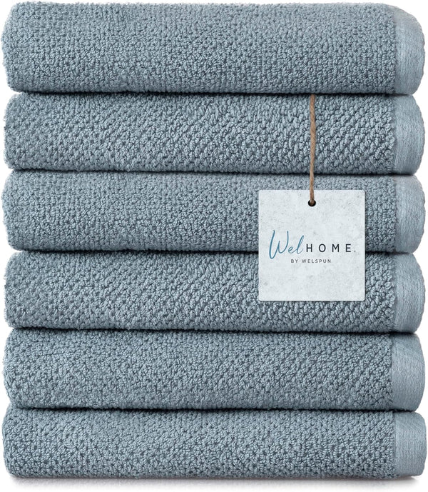 Welhome Franklin Premium 6 Pack Hand Towels Popcorn Textured Dusty Blue Bathroom