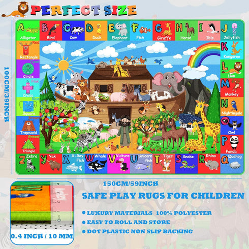 DINSUMRUG 5939.4 Tummy ABC Kids Rug for Playroom in Noah's Ark Animals Rug Baby Play Mat Alphabet Mat Shape Color