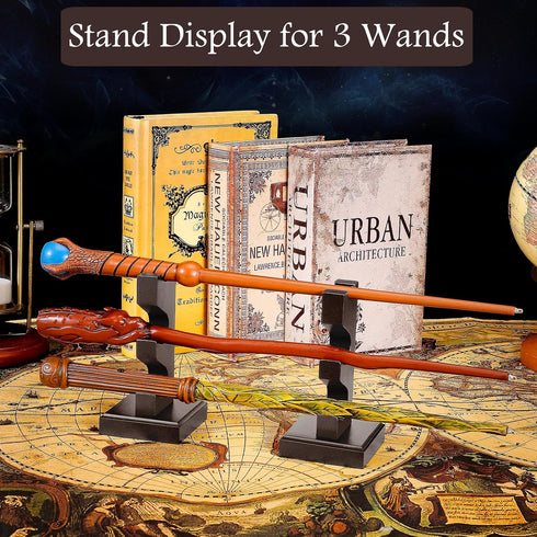 ChampWe Wizard Wand Display Stand, Wooden 3 Tiered Magic Wands Holder for Collection, Brown
