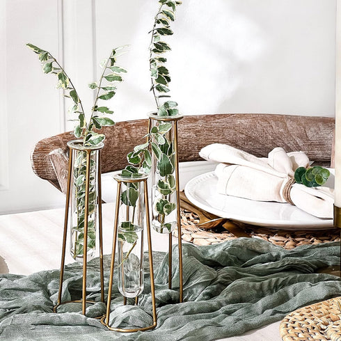 3 Propagation Station Terrariums with Gold Metal Stand - Kate Aspen Glass Test Tube Planters for Indoor Plant, Air