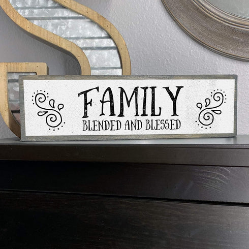 Family Wood Signs - Medium Wood And Metal, Blended And Blessed Family Decor