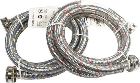 HQRP Premium Stainless Steel Washing Machine Hoses, 4-FT Burst Proof, 2-pack Red and Blue Striped
