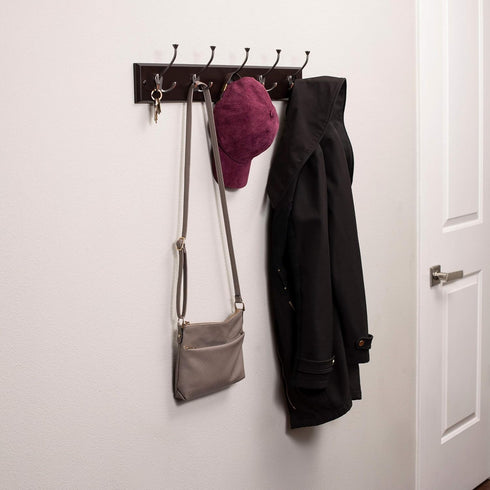 BirdRock Home Tri Hook Coat Rack, 5 Hooks, Wall Mount Hat Rack, Black Finish with Satin Nickel Hooks