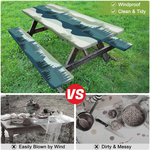 Picnic Table Cover with Bench Covers Camping Tablecloth with Storage Bag Windproof Waterproof Picnic Table Covers