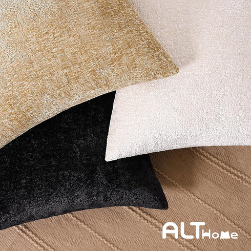 Set 2, Cozy 20x20 Inch, Chenille Throw Pillow Covers of Decorative Textured Solid Accent Pillow Cases, Soft Neutral