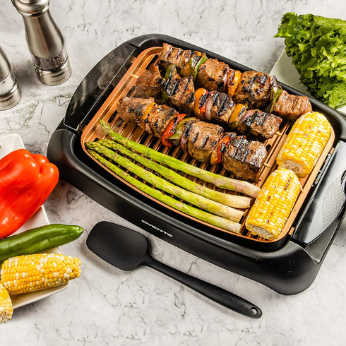 OVENTE Electric Indoor Grill, 13x10 Inch Non-Stick Surface, 1000W Fast Heat, Adjustable Temperature, Dishwasher Safe