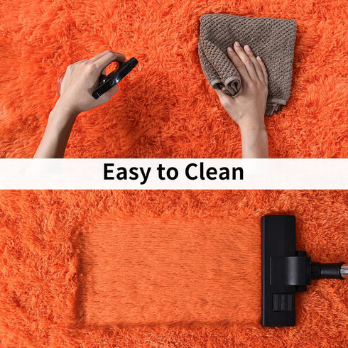 Soft Runner Rugs for Bedroom Hallways, 2x6 Orange Fluffy Shag Throw Area Rug Non Slip for Bedside Dorm Living Room