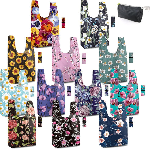 BeeGreen Large Flower Tote Bag - 12 Pack Heavy Duty Reusable Grocery Bags