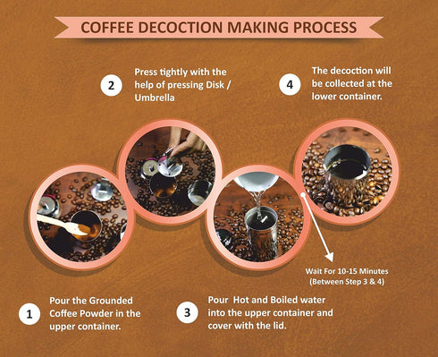 South Indian Filter Coffee Maker, 4-6 Cup Mug Madras Kaapi Kappi Drip Decoction Brewer, Stainless Steel (250 ML)