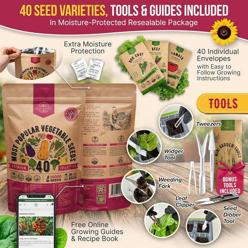 40 Pack 26000 Packets, Organo Republic Vegetable Seeds Variety - Non GMO Heirloom Seeds for Planting Vegetables