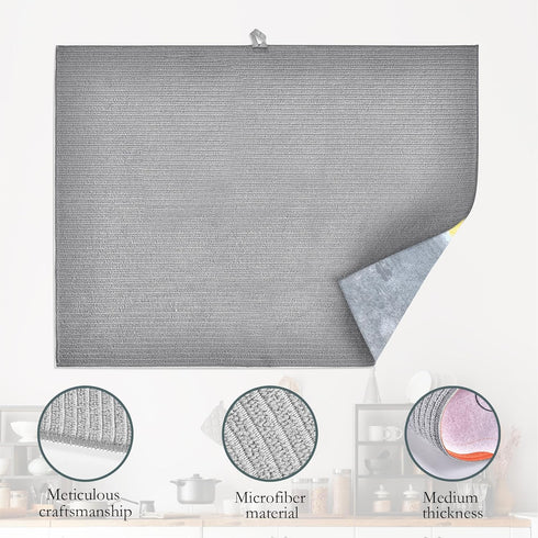 Grey Yellow Dish Drying Mats, 18x24 Inch Ultra Absorbent Microfiber Pad for Kitchen Counter, Abstract Art Dish Rack