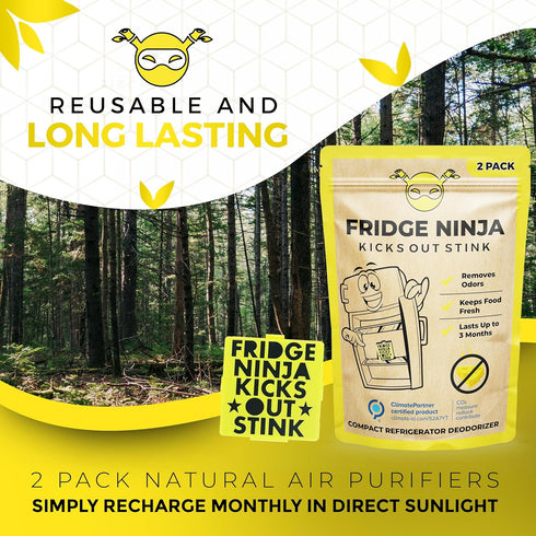 Fridge Ninja Compact Fridge Deodorizer (2 Pack), More Effective than Baking Soda, Activated Carbon
