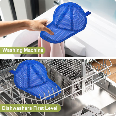 1 Pack Hat Washer Cage for Baseball Caps, Foldable Hat Cleaner for Washing Machine & Dishwasher, Blue