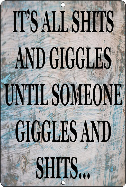 Rogue River Tactical Funny Sh%TS and Giggles Metal Tin Sign, 12x8 Inch Wall Decor