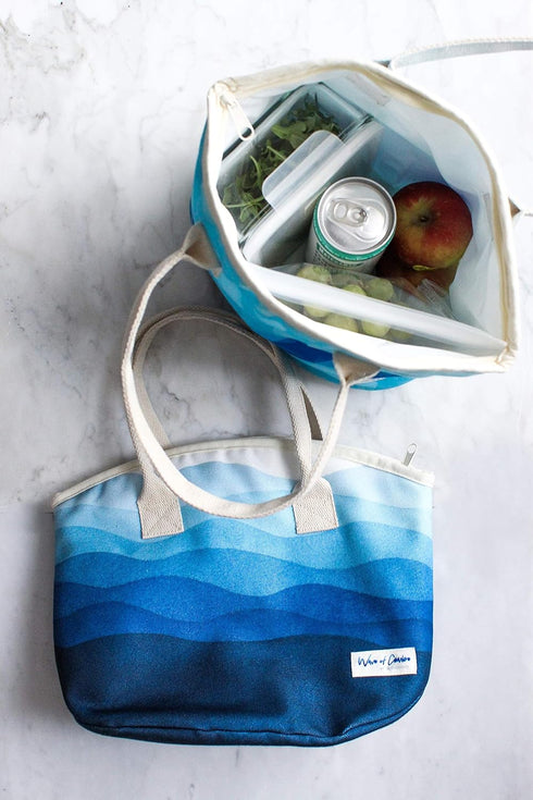 Waves of Change Insulated Recycled Plastic Small Lunch Satchel, 6 Can Capacity, Waves Design