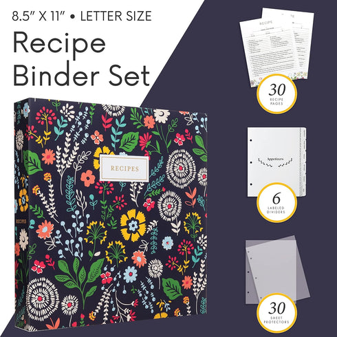 Jot & Mark Recipe 3 Ring Binder 8.5x11: Full-Page with Clear Sleeves for Family Recipes