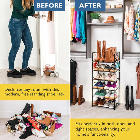 6 Closet, Closet, 12-18 Sundaze Shoe Rack - Tier Tall Shoe Rack for Sturdy Stackable Shoe Organizer for Bedroom