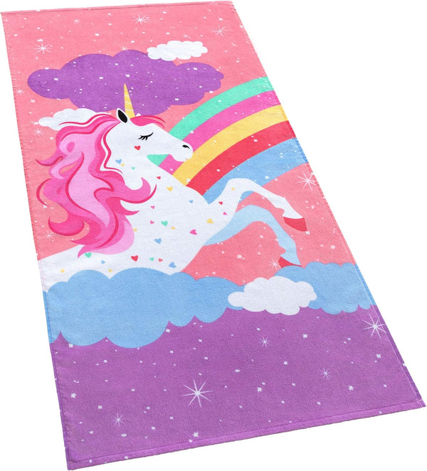 Softerry Rainbow Unicorn Velour Beach Towel for Kids, 28in x 55in, 100% Cotton (1 Towel)
