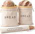 Leafico Bread Bag Set 2 Cotton Loaf Bags + 1 Baguette Bag