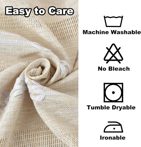Limalred 24x24 Inch Rustic Striped Embroidery Small Square Tablecloth, Openwork Heavy Weight Linen Wrinkle Resistant