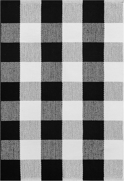 Buffalo Plaid Outdoor Rug 2x3, Black and White Checkered Cotton Woven Rug for Indoor Outdoor Entryway