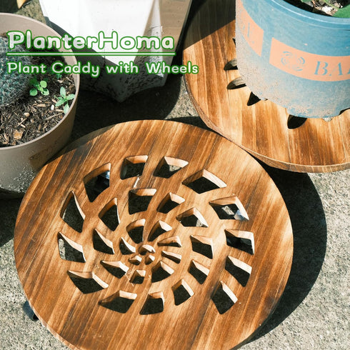 2 Pack 12 Inch 2 Pack Plant Caddy with Wheels Heavy Duty Wooden Plant Stand with Wheels Plant Dolly Rolling Plant Stand