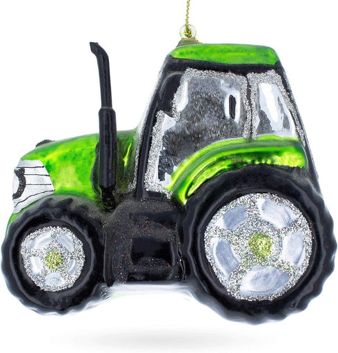 Rustic Green Tractor Blown Glass Christmas Ornament