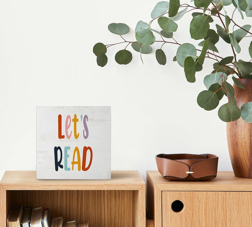 Room,5x5 Inch Mtrgdn Reading Corner Decor for Classroom,Boho Classroom Reading Nook Desk Decor,Let's Read Sign Wood Box