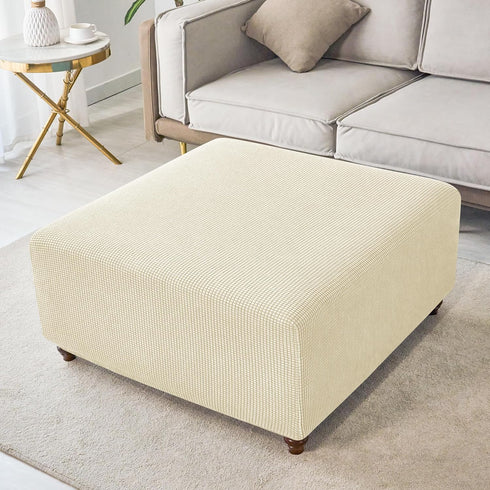 ANWUCHEN 18x30x25 inches, 0.45 lbs, Ottoman Cover - High Stretch Knitted Jacquard Fabric, Medium Beige, Square