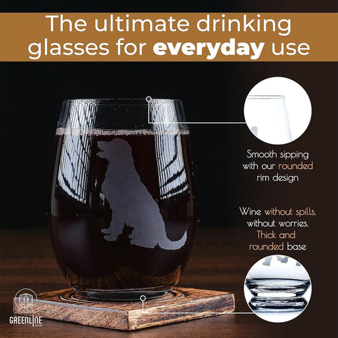 Golden Retriever Stemless Wine Glasses (Set of 2) - Unique for Dog Lovers, Hand Etched with Breed Name