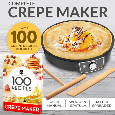 Crepe Maker Machine - Nonstick 12” Electric Griddle for Pancakes, Roti, Tortilla, Portable, Compact