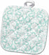 3D Rose Mint White Damask Pot Holder, Fancy Pastel Blue Green Floral, 8 x 8