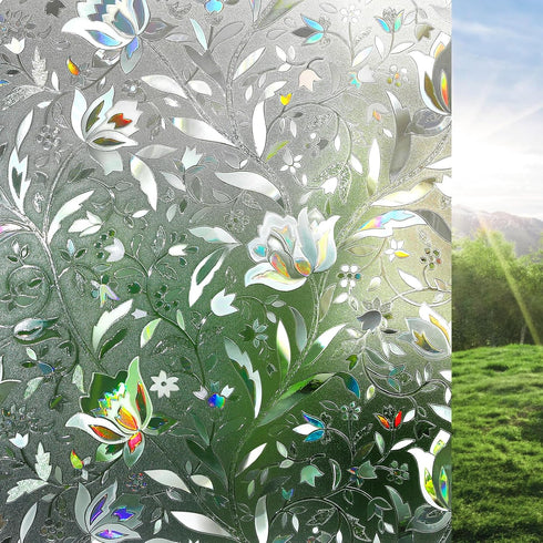 rabbitgoo Decorative Stained Glass Window Film, Sun Blocking Clings, Renter-Friendly Frosted Window Sticker