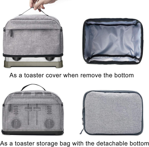 VOSDANS 4 Slice Toaster Cover with Removable Bottom 2-in-1 Toaster Bag with Pockets Toaster Storage Bag with Handle, Dust and Fingerprint Protection, Machine Washable, Gray (Patent Design)