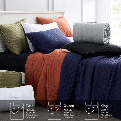 Set 3 90x90 inches ROARINGWILD Navy Blue Queen Size Quilt Bedding with Pillow Shams, Lightweight Soft Bedspread