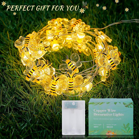 Asrnten Lights,10ft 30 oopswow Bee Decor LED Cute Honeybee String Lights Battery Powered,Bee Fairy Lights