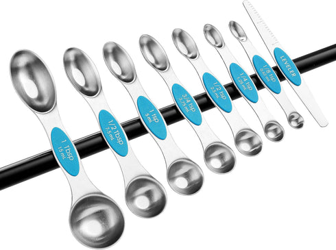 Spring Chef Stainless Steel Magnetic Measuring Spoons Set of 8 with Leveler, Nesting Teaspoon & Tablespoon for Baking &