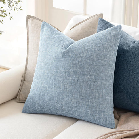 MIULEE Pack of 2 Decorative Linen Burlap Coastal Pillow Covers, 18x18 Inch Light Blue for Home Decor