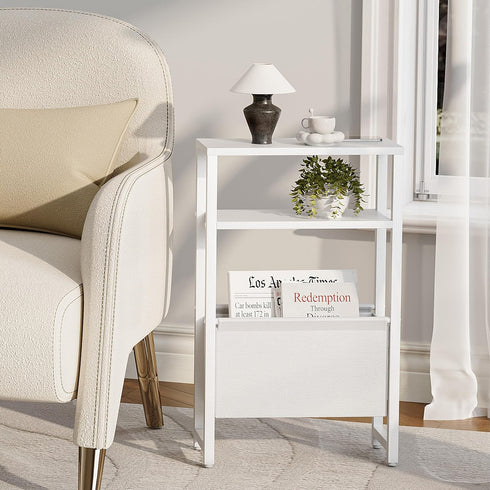 3 LET503W Narrow Side Table, Slim End Table with Magazine Rack, Bedside Table for Small Spaces, Tier Sofa Couch Table
