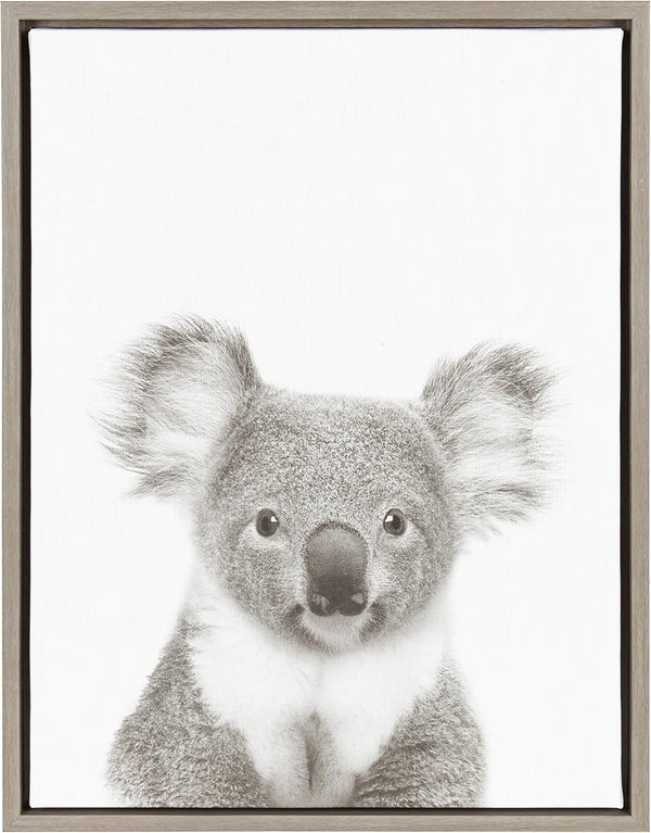 Kate and Laurel Sylvie Koala Black and White Portrait Framed Canvas Wall