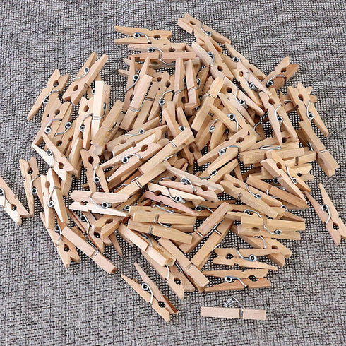Sturdy Mini Clothes Pins, 150 Pcs 1 Inch Natural Wooden Clothespins with 33 FT Jute Twine for Crafts Display
