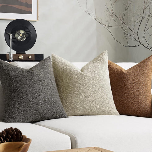 20 20 Inch Set 2, Cozy Throw Pillow Covers x of Beige Decorative Accent Solid Boucle Textured Pillow Cover, Neutral