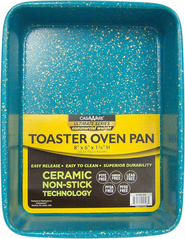 casaWare 8 x 6 x 1.75-Inch Blue Granite Toaster Oven Pan, Ultimate Series Commercial Weight Non-Stick