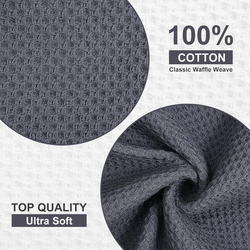 Kitinjoy 100% Cotton Kitchen Dish Cloths, 6 Pack Waffle Weave Ultra Soft Absorbent Towels, 12 x 12 Inches