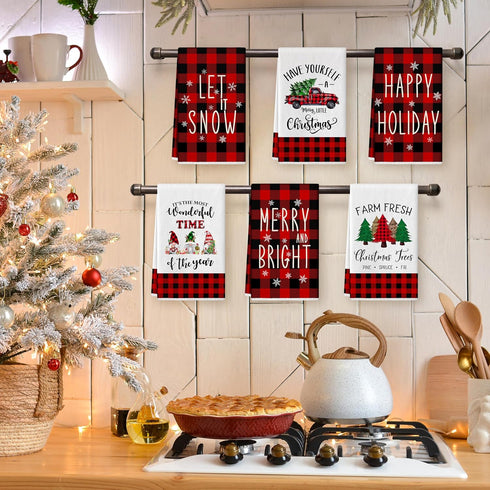 18 27 Inch Set 6 Christmas Kitchen Towels Dish Towels x Buffalo Plaid Kitchen Decor Winter Holiday Tea Towels Hand