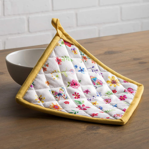 Maison d' Hermine 100% Cotton Oven Mitt & Pot Holder Set, Heat Resistant BBQ Cooking Gloves, Happy Florals