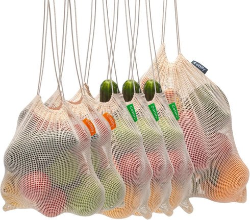 6 Reusable Produce Bags, Organic Cotton Mesh Grocery Bags, Washable, for Vegetables