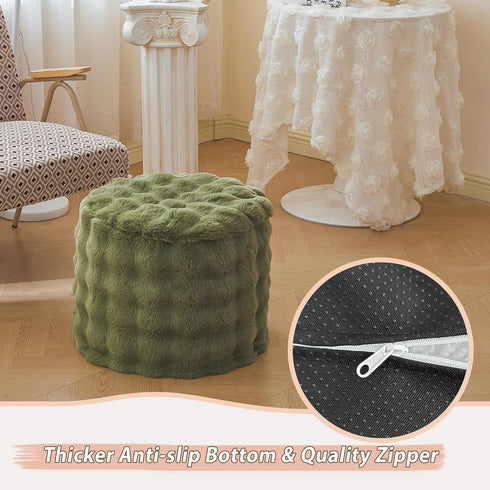 20" 16" LIFEREVO Faux Rabbit Fur Round Inflatable Pouf Ottoman, X Plush Fuzzy Waffle Bubble Floor Poufs Foot Rest