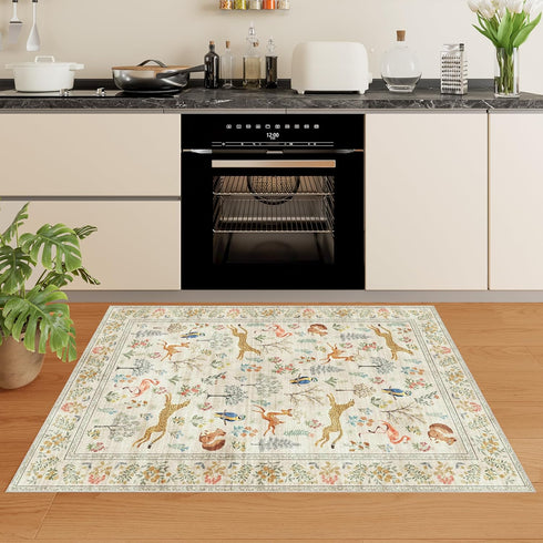 3x5 DUKINO Rug, Washable Animal Area Rug with Non Slip Vintage Design, Indoor Soft Low Pile Carpet for Bedroom