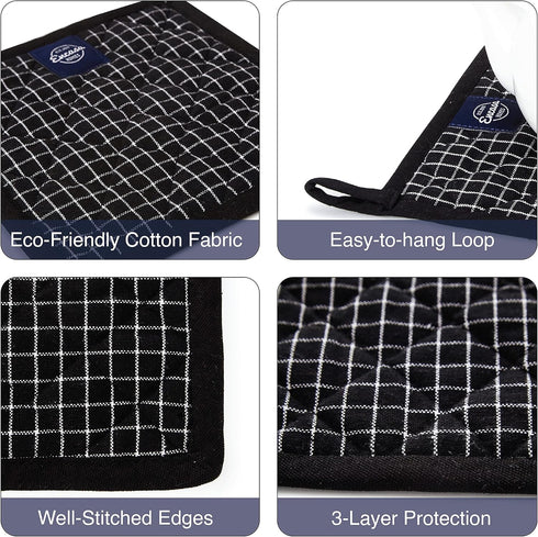 Encasa Homes 8 inches Oven Microwave Potholders (2 pc Set) - Heat Resistant for Kitchen Cooking & Baking